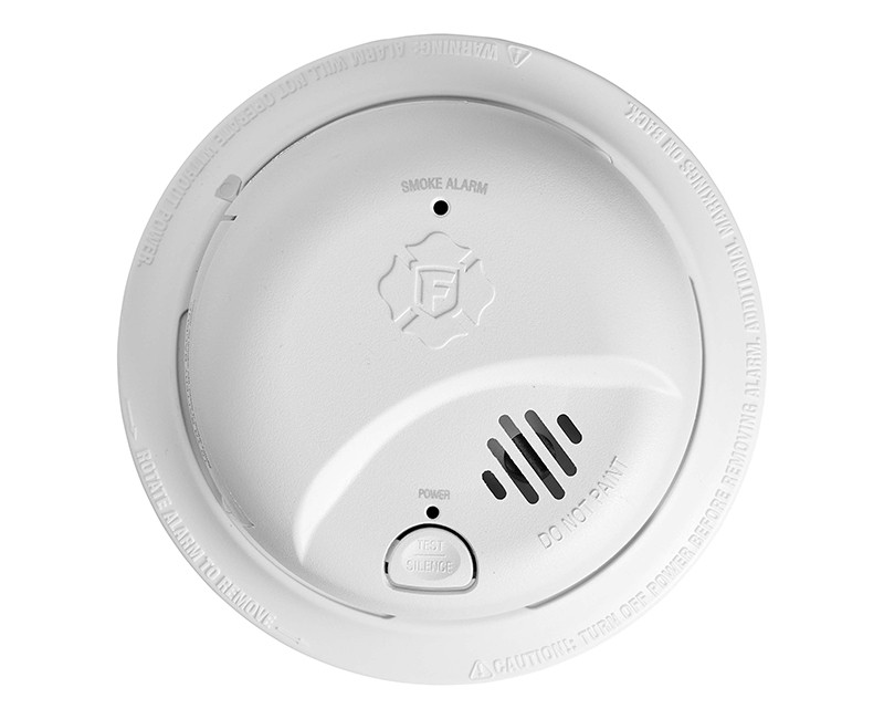 HARDWIRED SMOKE ALARM WITH 10-YEAR LOCKED 9V LITHIUM BATTERY BACKUP, SILENCING AND LATCHING FEATURES, IONIZATION SMOKE SENSING TECHNOLOGY