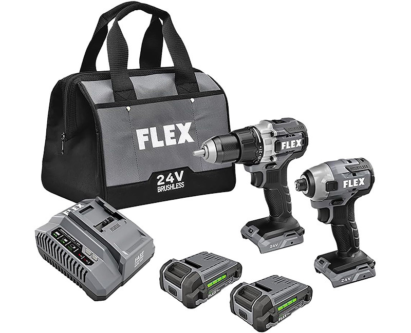 24V BRUSHLESS CORDLESS 2 TOOL COMBO KIT 1/2" 2 SPEED DRILL DRIVER & 1/4" HEX IMPACT DRIVER W/ 2 2.5H LITHIUM BATTERY + CHARGER