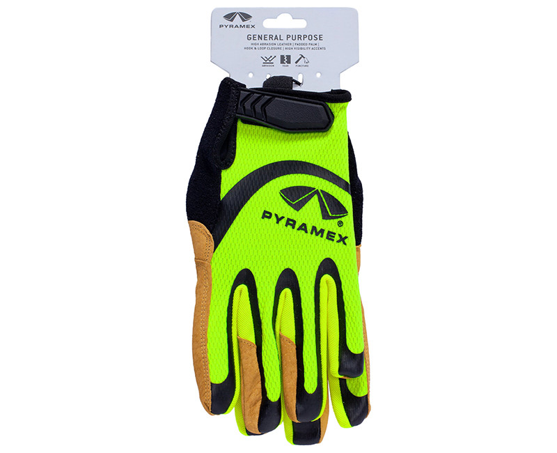 Pyramex Safety- Gloves - Leather Padded Palm - Hook & Loop - Medium